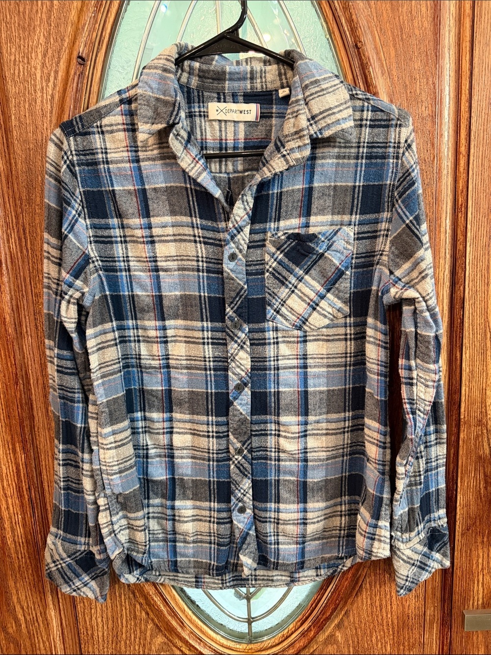 Men's Blue Plaid Button-Down Shirt - Casual Long Sleeve